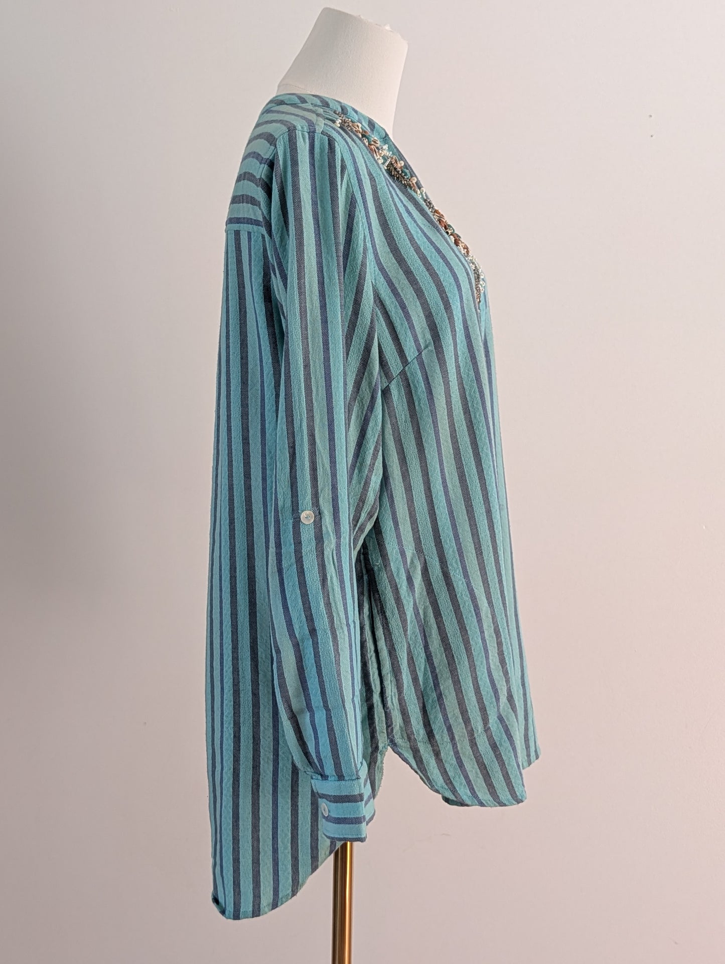 Soft Surroundings Green Striped Beaded Tunic Top – M