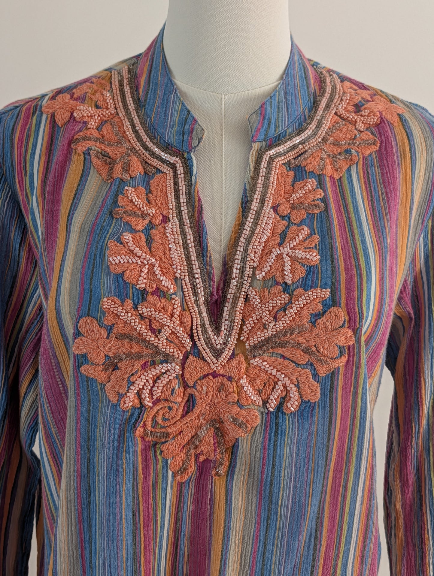 Soft Surroundings Striped Embroidered Cotton Tunic Top – M