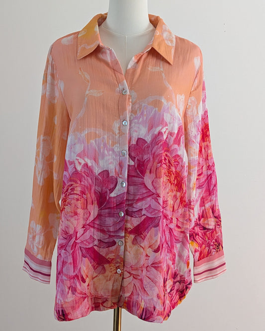 Soft Surroundings Floral Cotton Button-Down Shirt – M