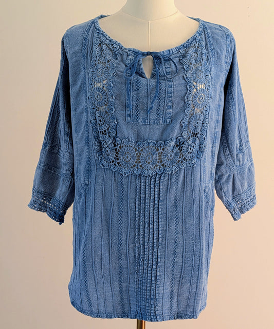 Karin Collection Cotton Crochet Embroidered Top – M
