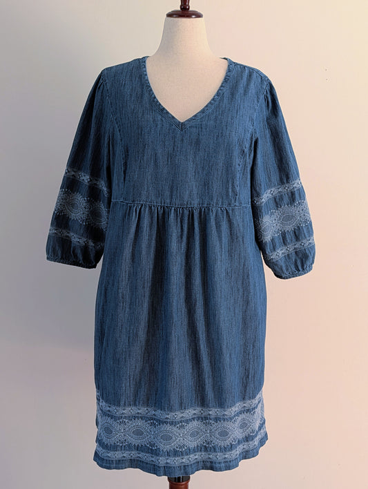 J.Jill Chambray Lace Embroidered Trim Dress - 1X