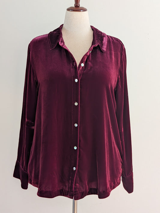 Faherty Genevieve Burgundy Silk Velvet Shirt – XL