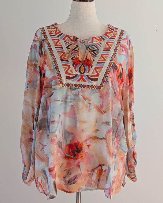 John Mark Embroidered Floral Boho Tunic – XL