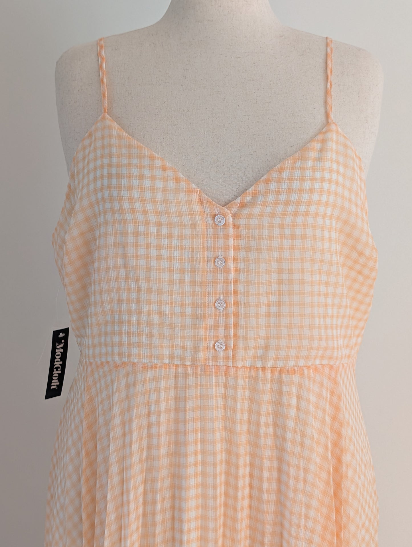 NWT ModCloth Peach Gingham Midi Dress – 1X