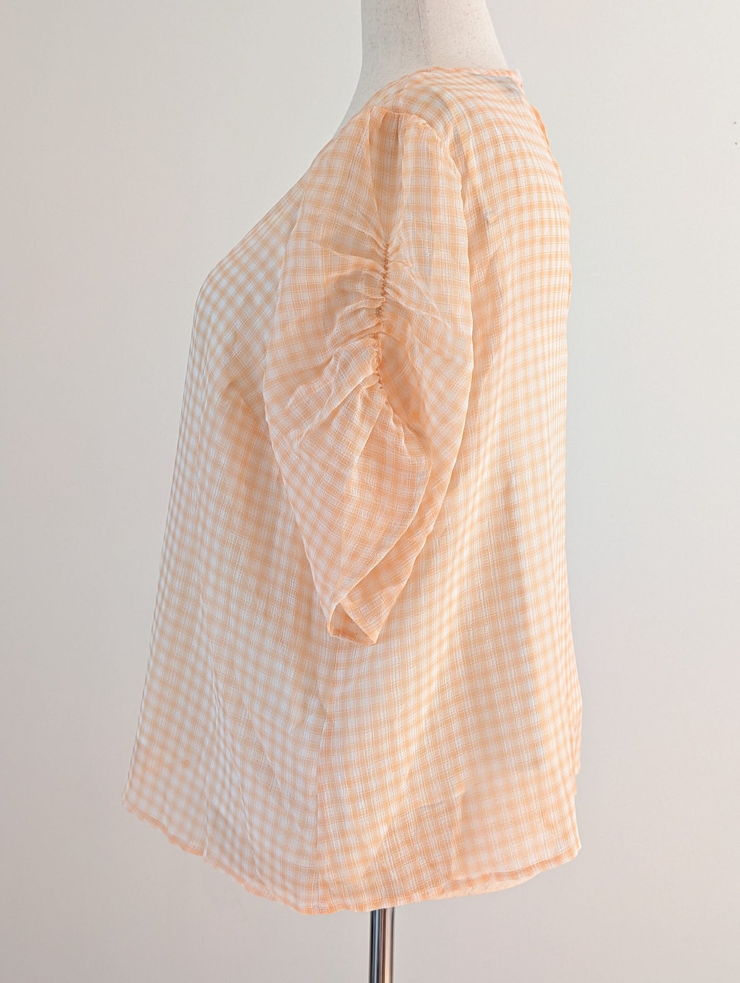 ModCloth Peach Gingham Ruched Sleeve Top – 1X