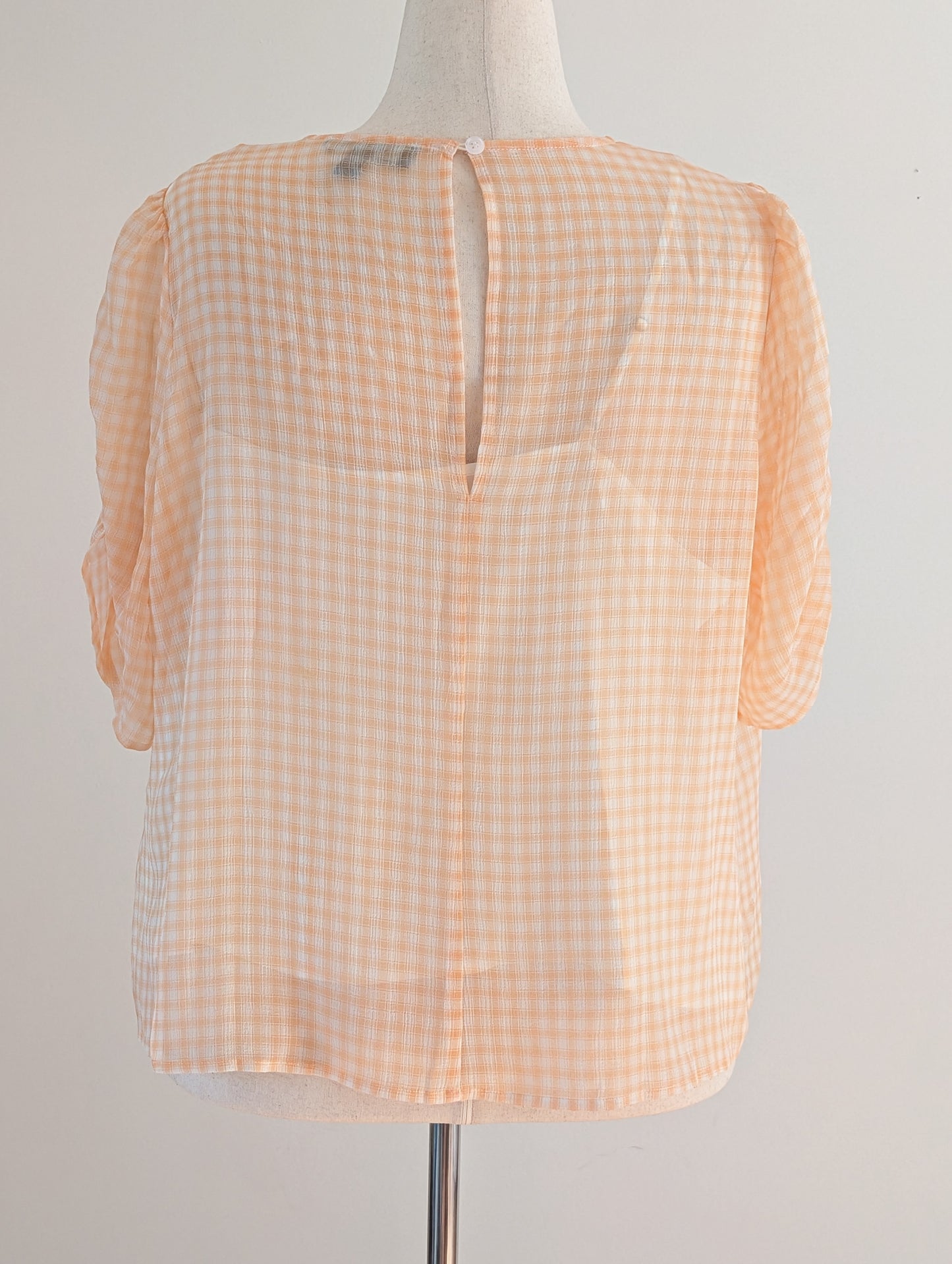 ModCloth Peach Gingham Ruched Sleeve Top – 1X