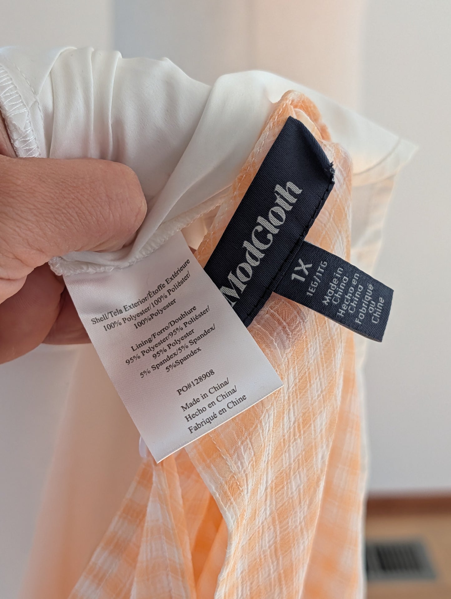 ModCloth Peach Gingham Ruched Sleeve Top – 1X