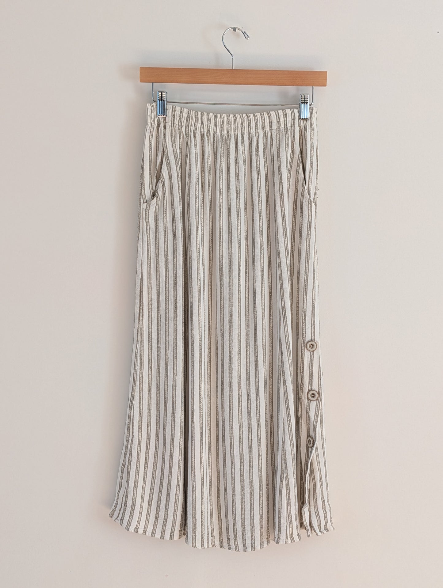 Vintage Cynthia Max Relax Striped Button-Slit Maxi Skirt - S