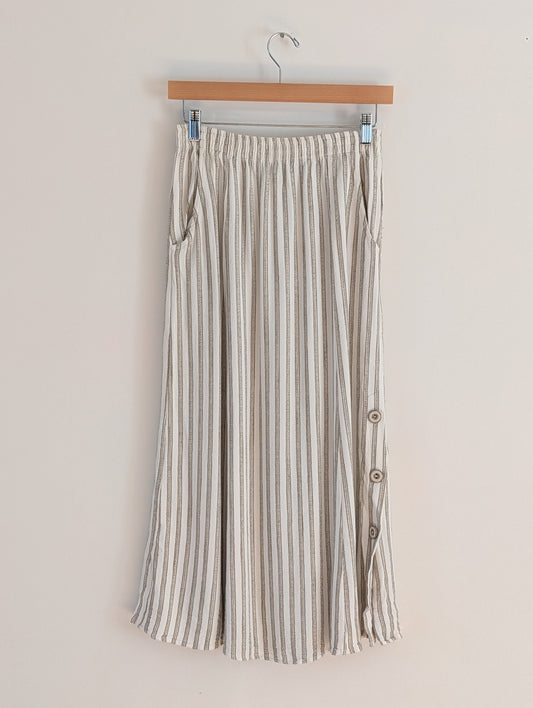 Vintage Cynthia Max Relax Striped Button-Slit Maxi Skirt - S
