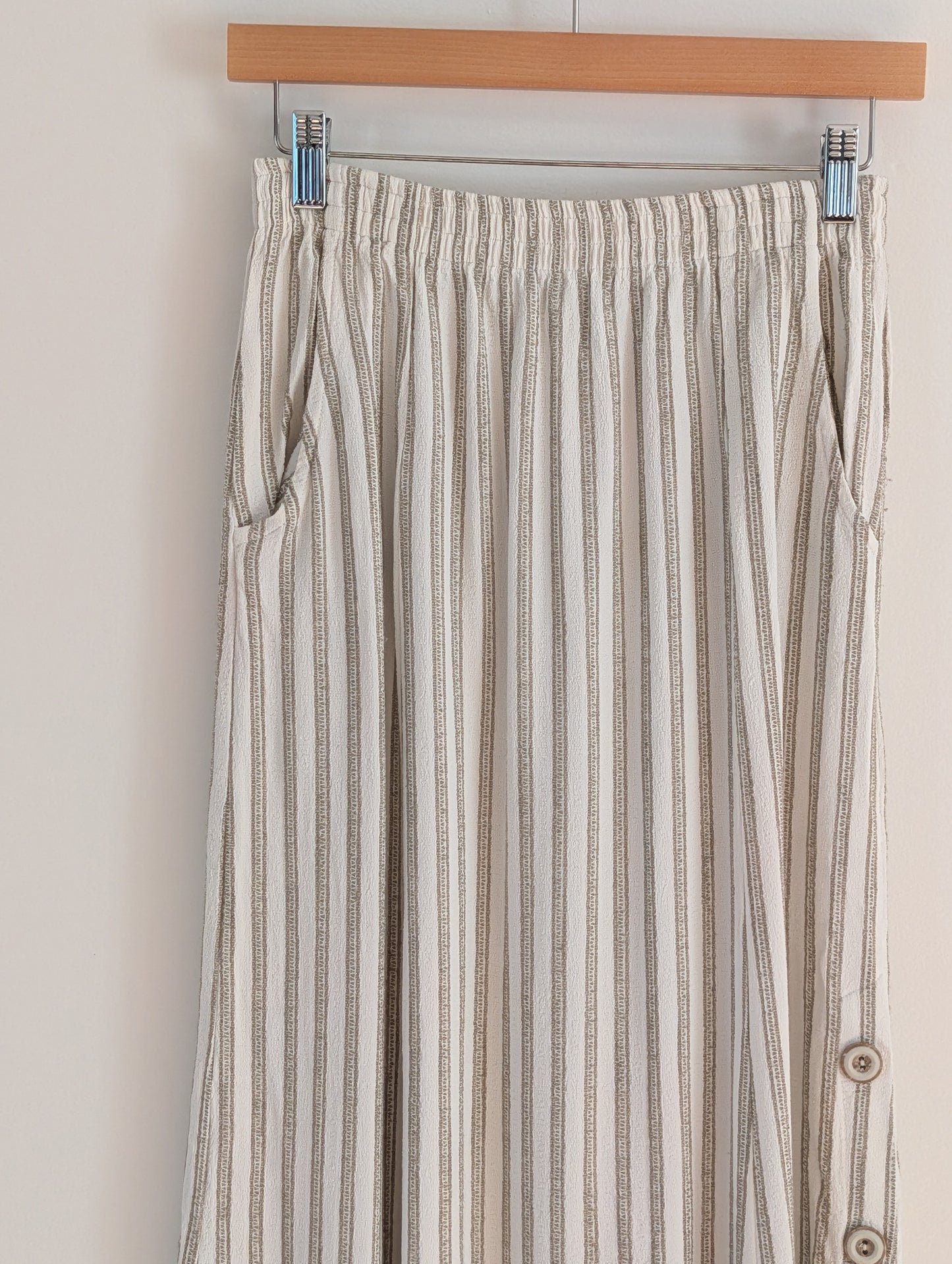 Vintage Cynthia Max Relax Striped Button-Slit Maxi Skirt - S