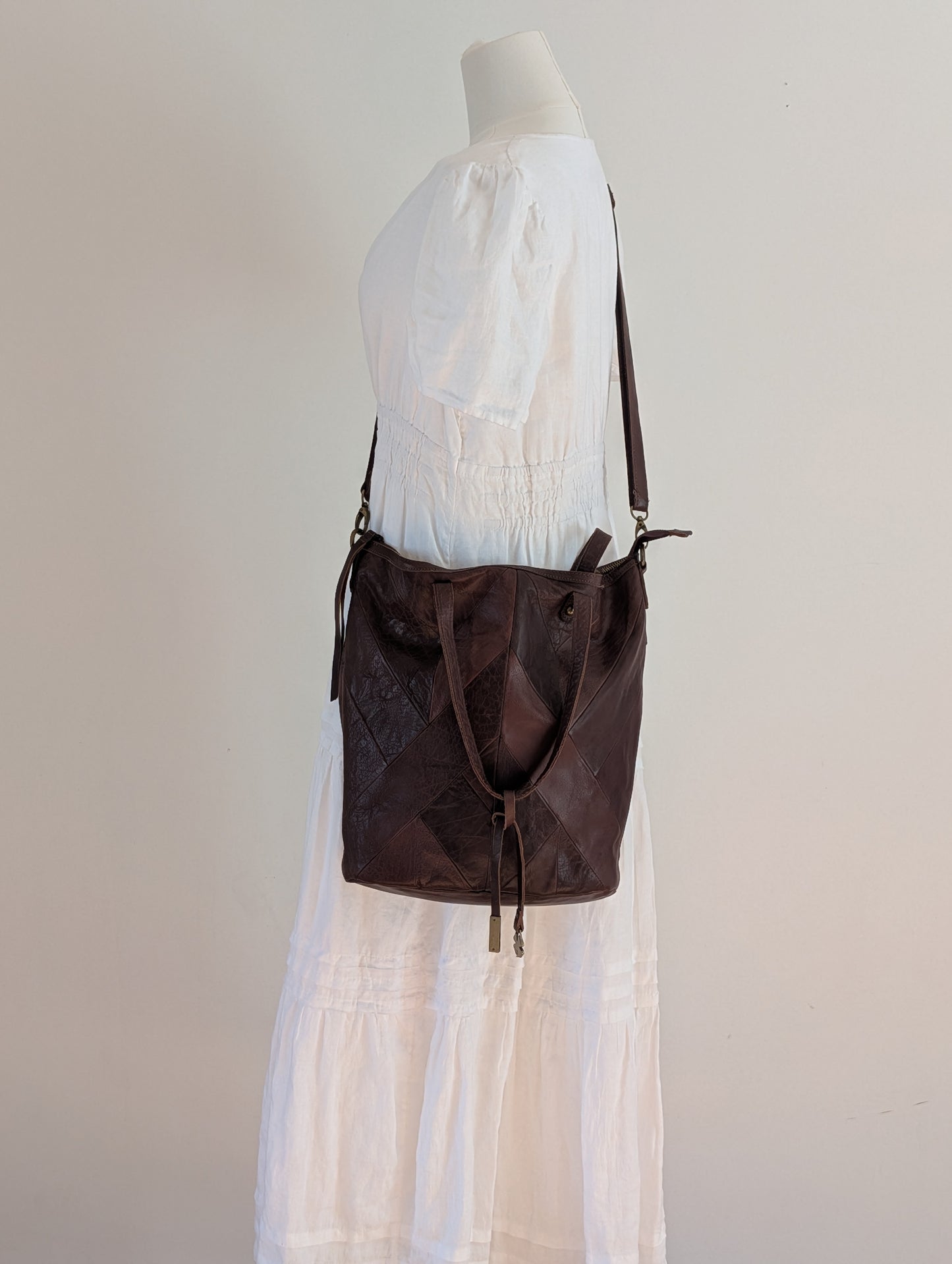 Lucky Brand Leather Patchwork Convertible Tote Crossbody Bag