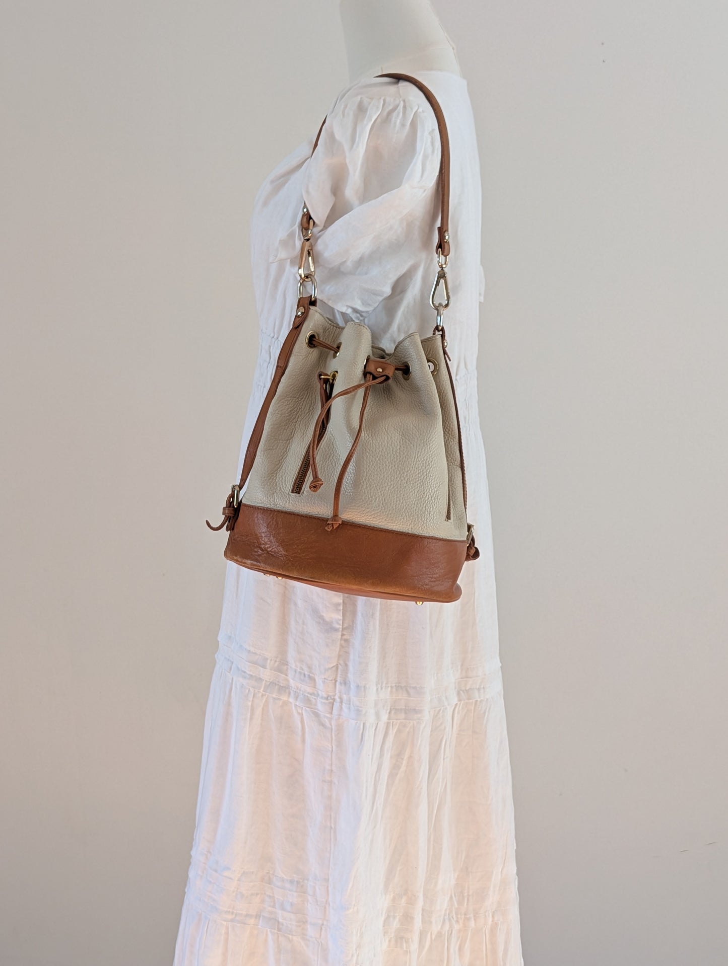 Cristina Made in Italy Leather Convertible Bucket Bag