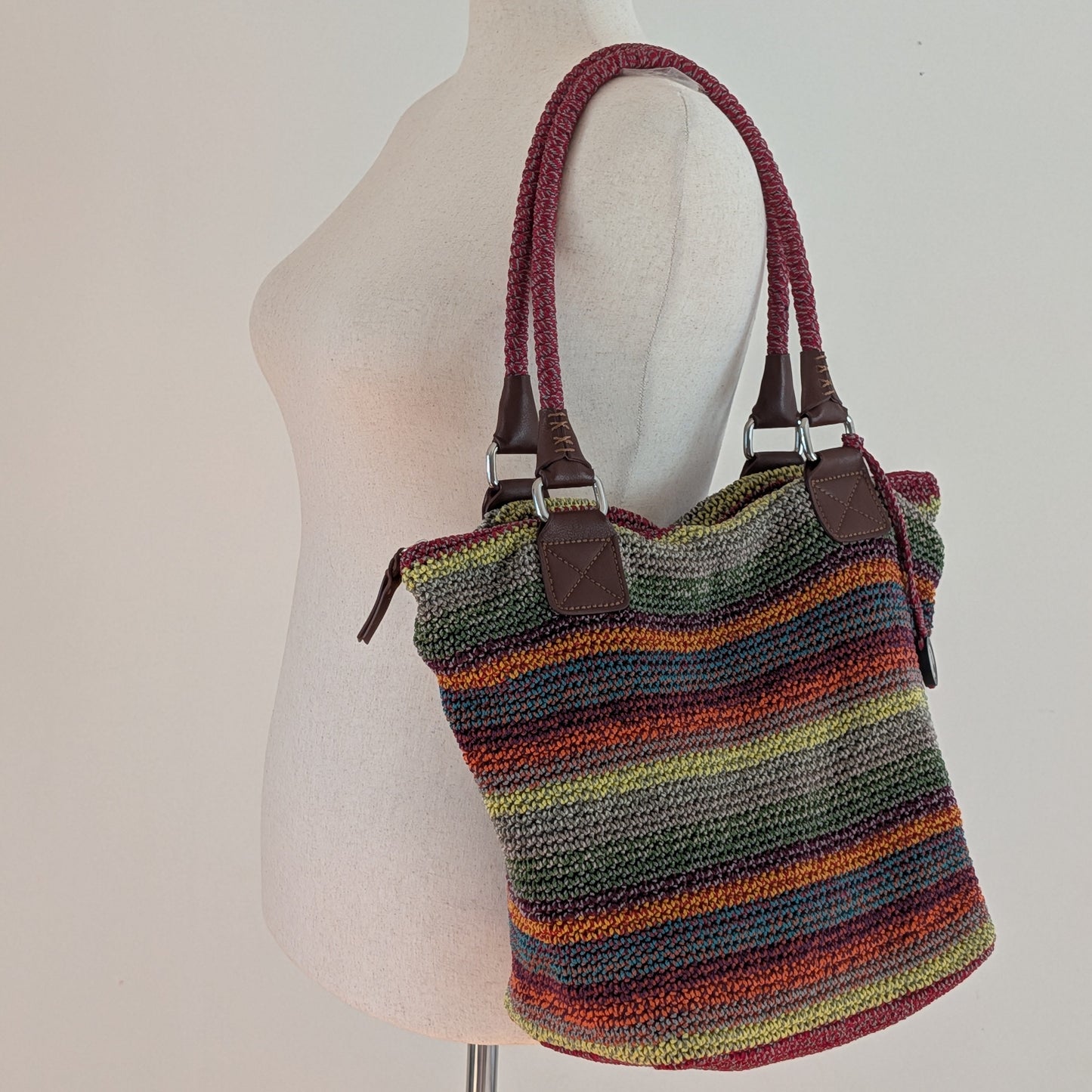 The Sak Multicolor Striped Crochet Shoulder Tote Bag
