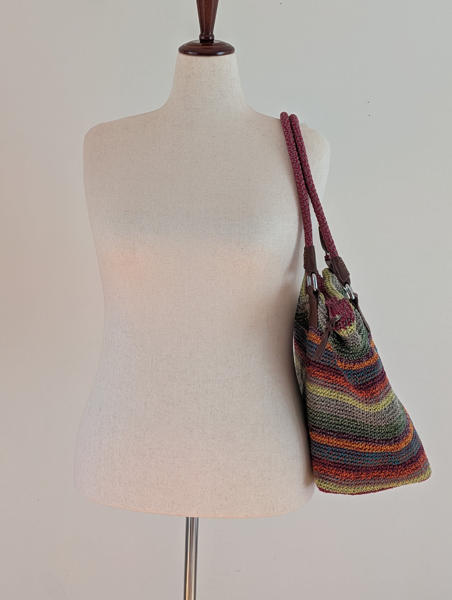 The Sak Multicolor Striped Crochet Shoulder Tote Bag
