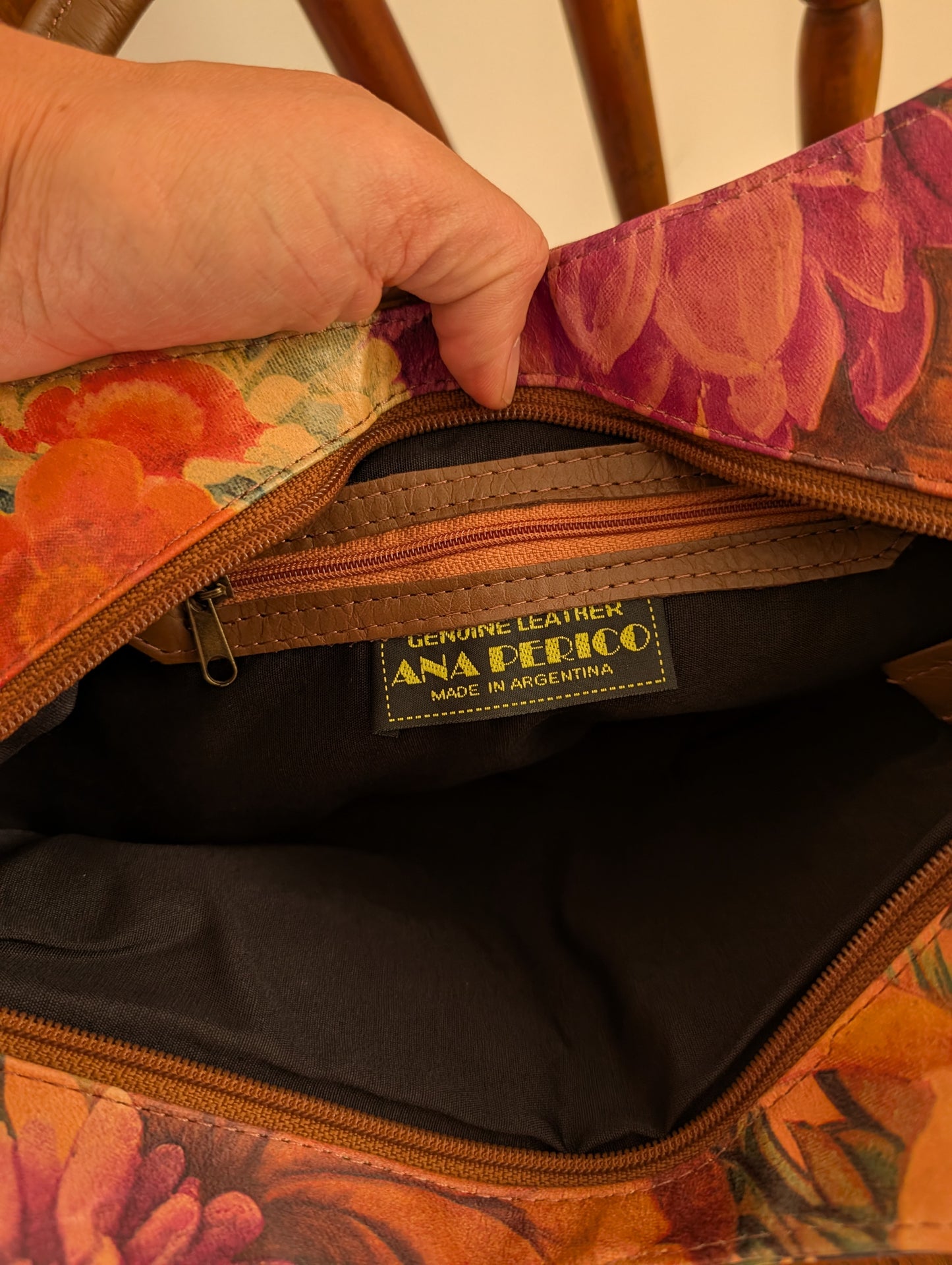 Ana Perico Argentina Genuine Leather Floral Shoulder Bag
