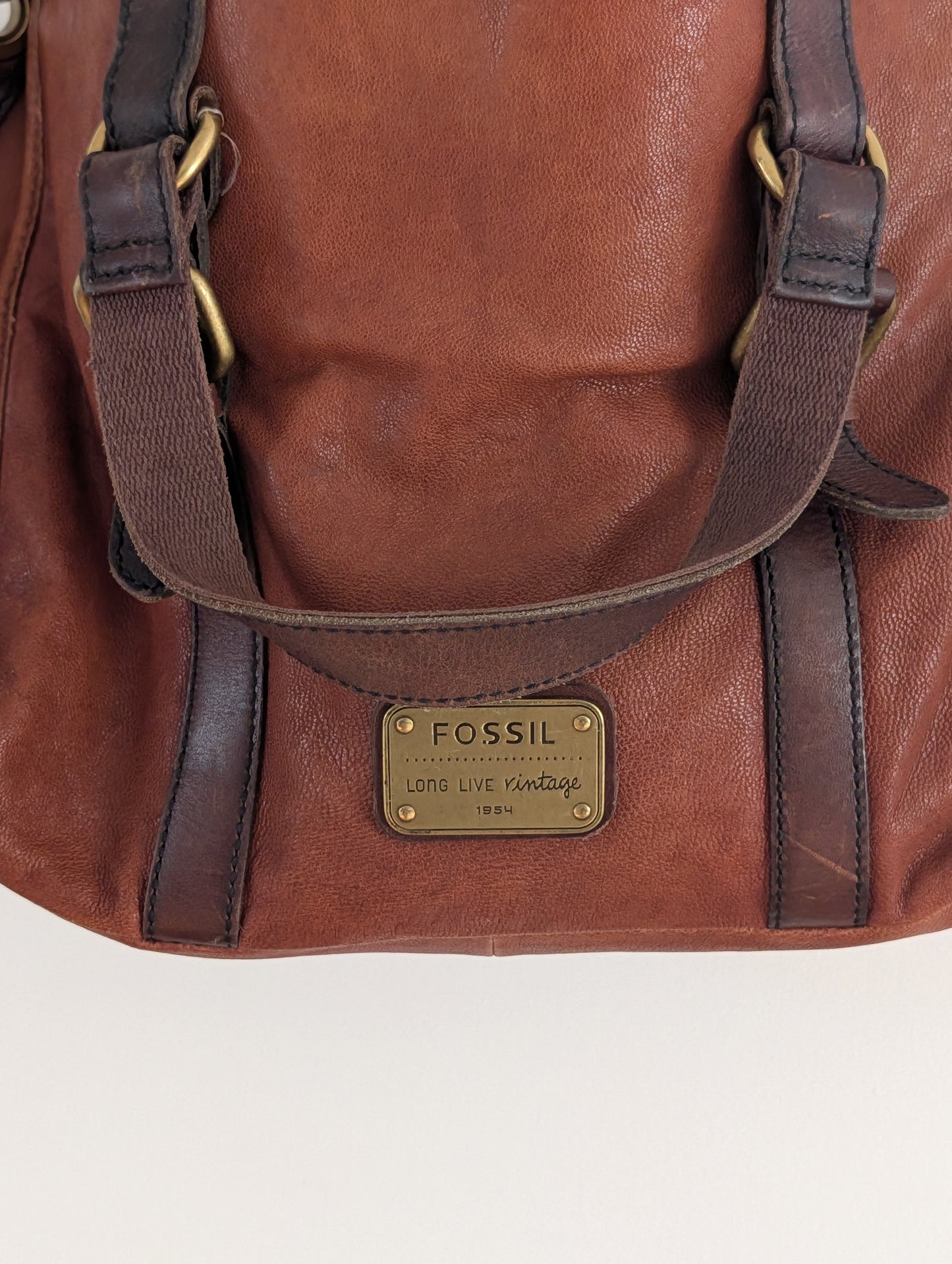 Fossil Long Live Vintage Brown Leather Convertible Satchel Bag