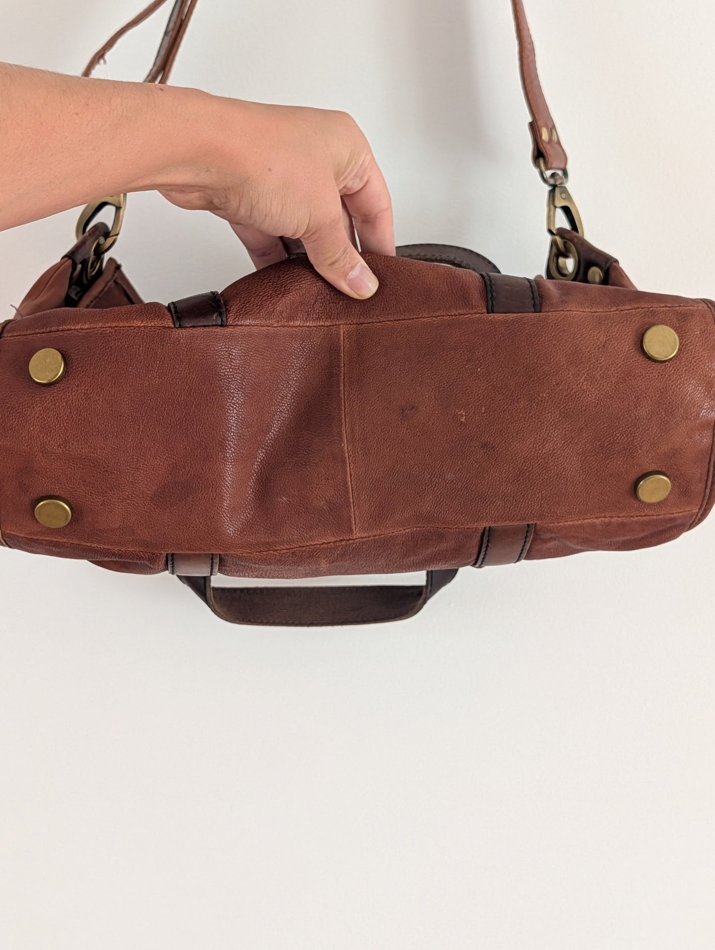 Fossil Long Live Vintage Brown Leather Convertible Satchel Bag
