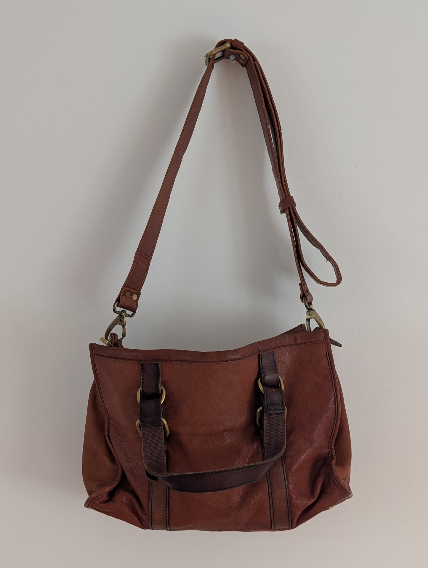 Fossil Long Live Vintage Brown Leather Convertible Satchel Bag