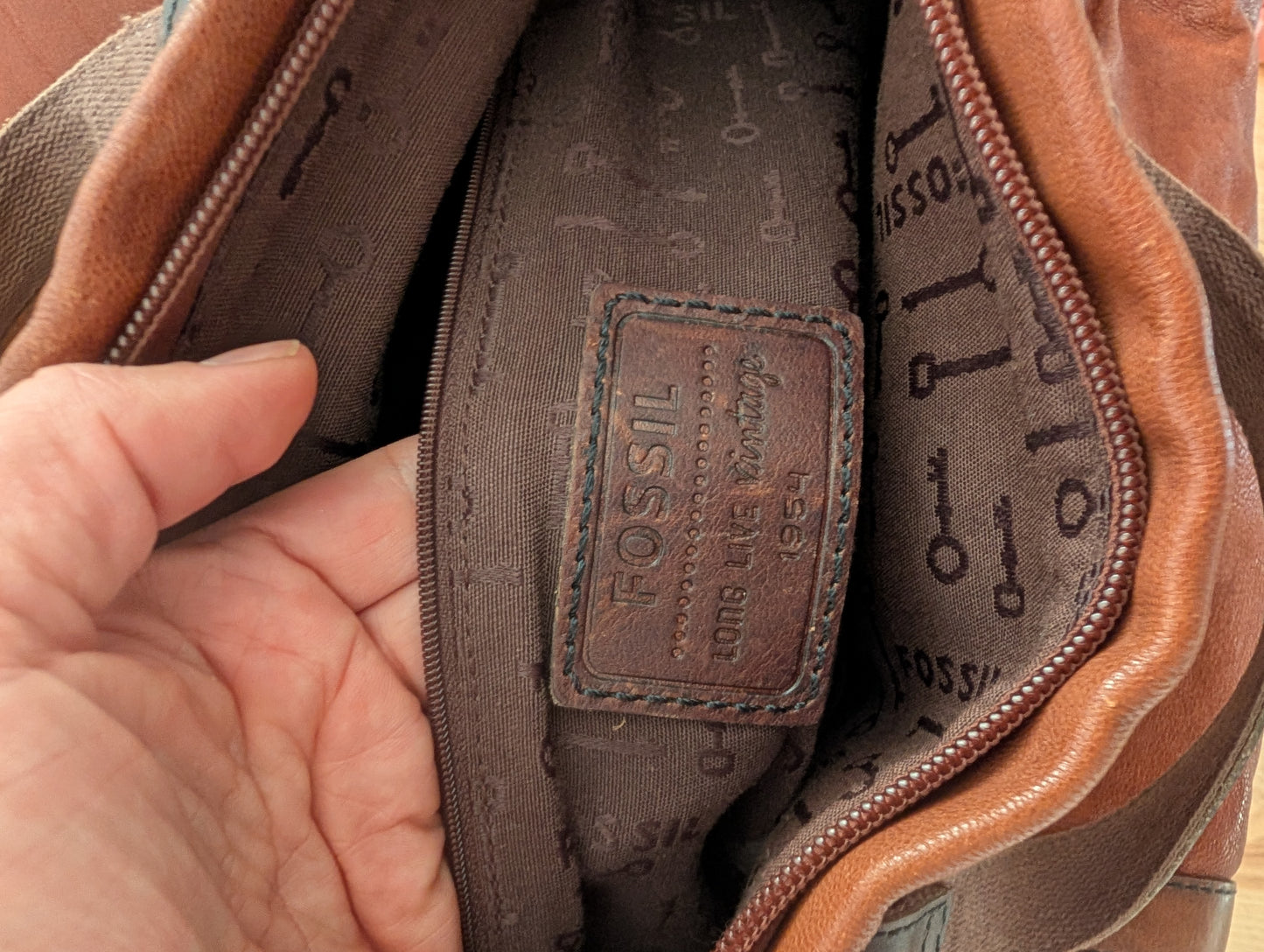 Fossil Long Live Vintage Brown Leather Convertible Satchel Bag
