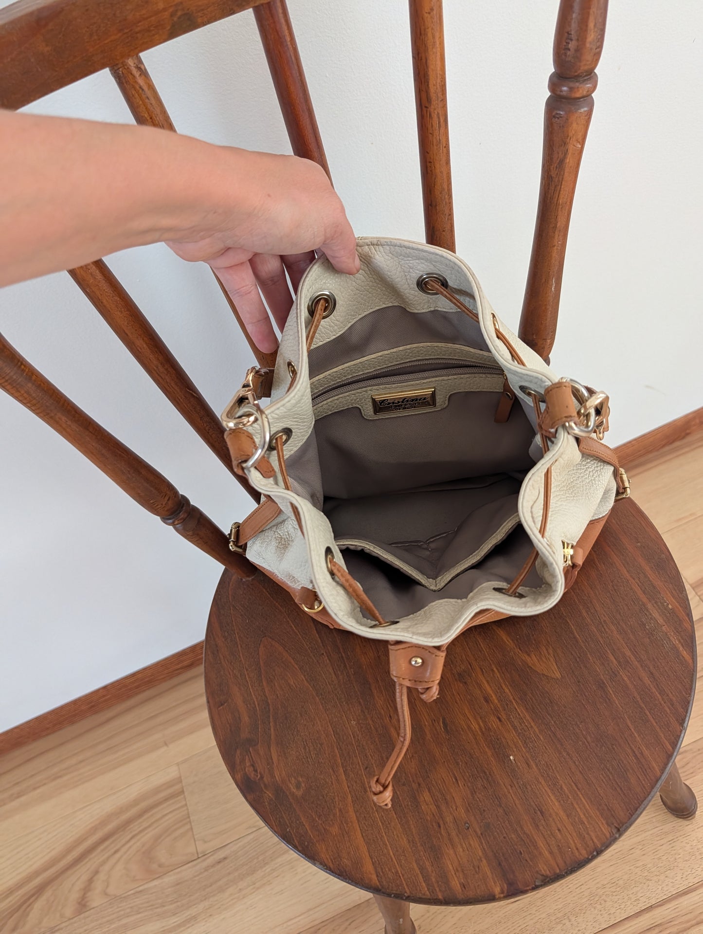 Cristina Made in Italy Leather Convertible Bucket Bag