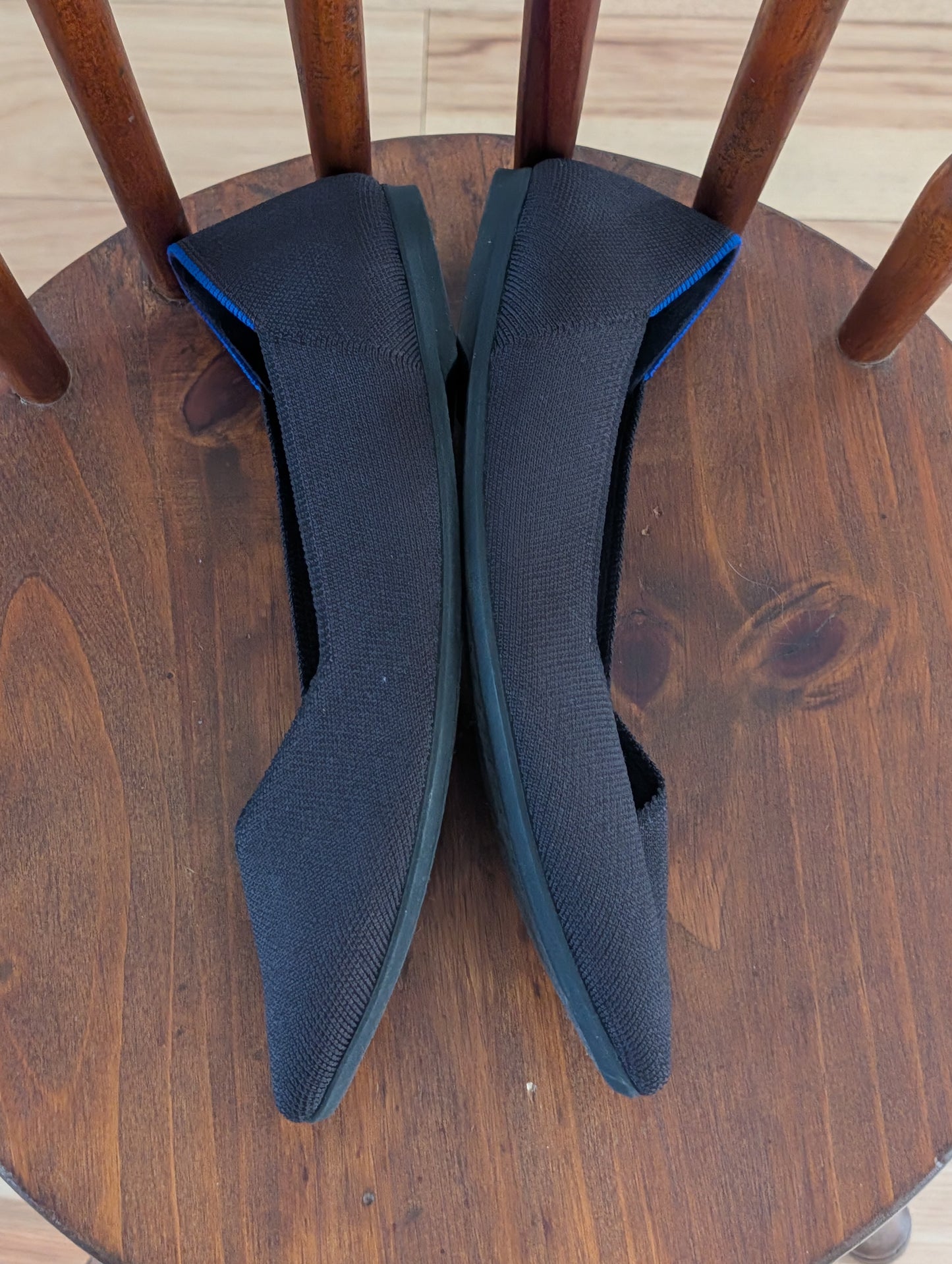 Rothy’s The Point Black Flats Blue Trim – 9.5