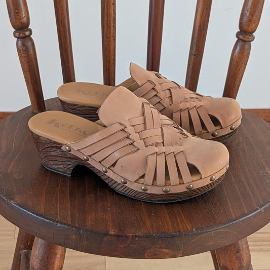 KORKS Matisse Woven Leather Wood Heel Clogs – 6