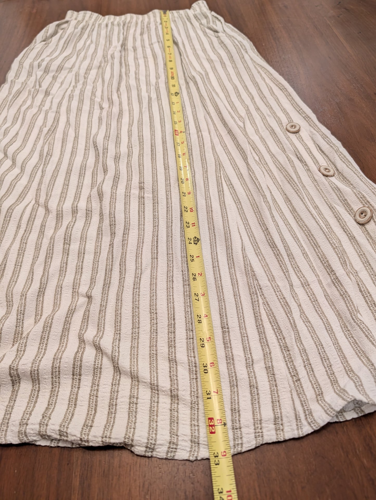 Vintage Cynthia Max Relax Striped Button-Slit Maxi Skirt - S