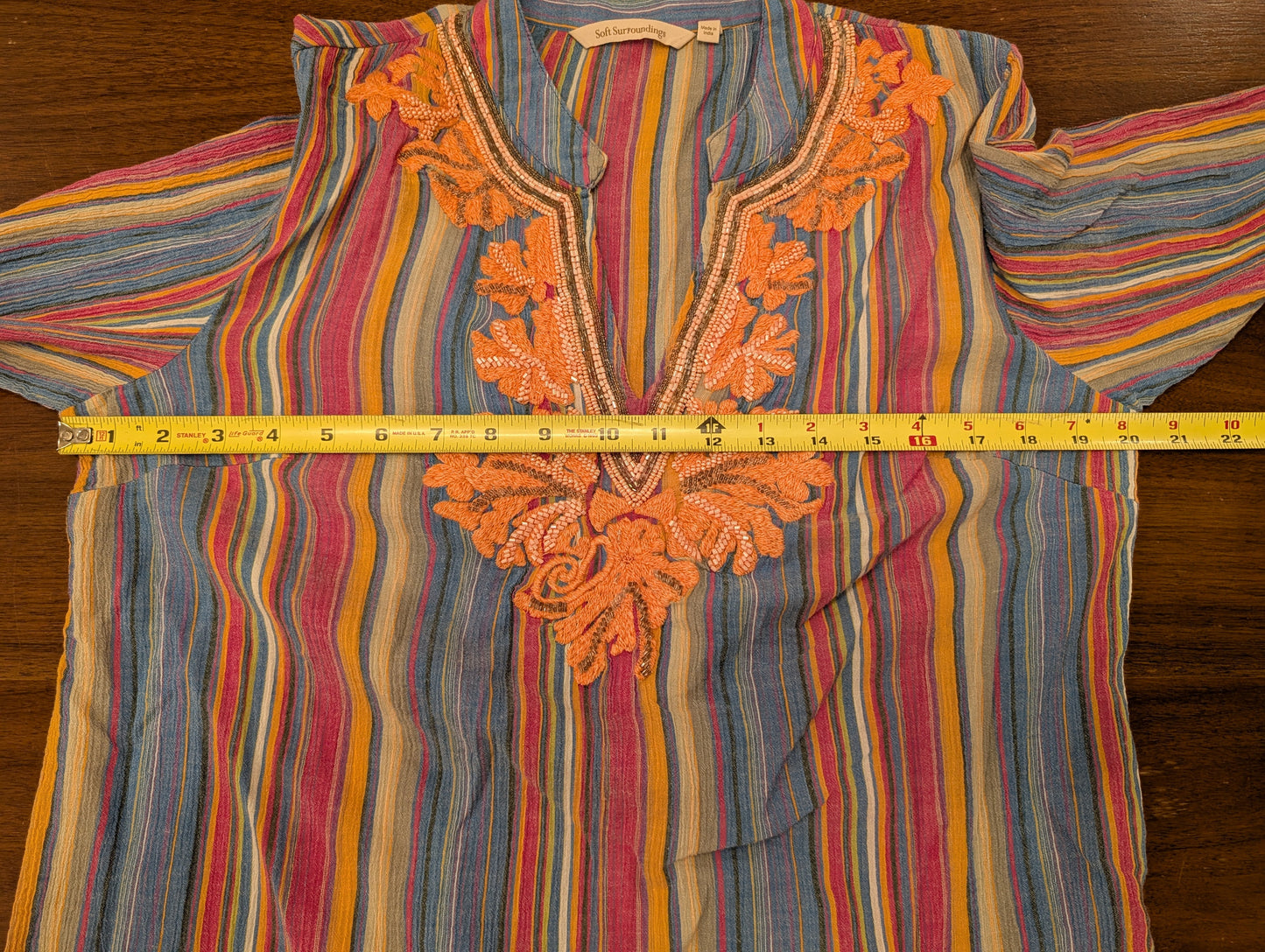 Soft Surroundings Striped Embroidered Cotton Tunic Top – M