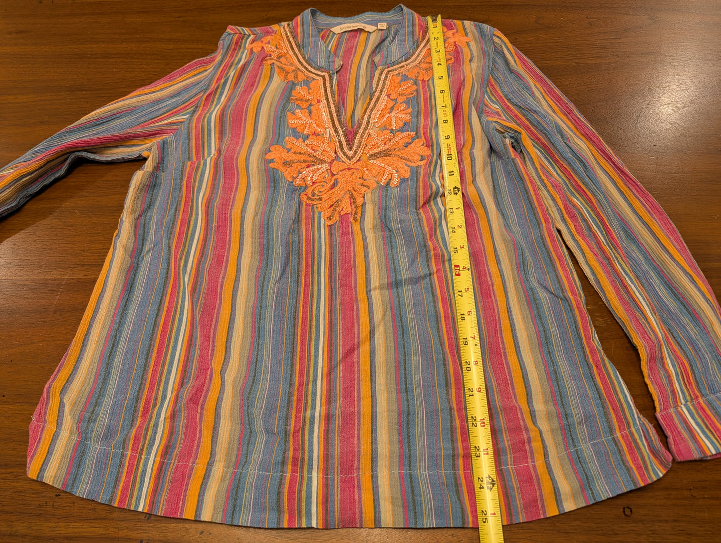 Soft Surroundings Striped Embroidered Cotton Tunic Top – M
