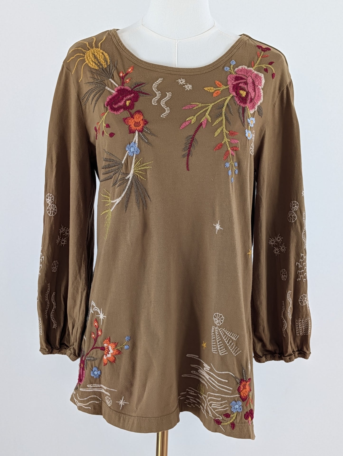Johnny Was Floral Embroidered Whimsical Cotton Top -S