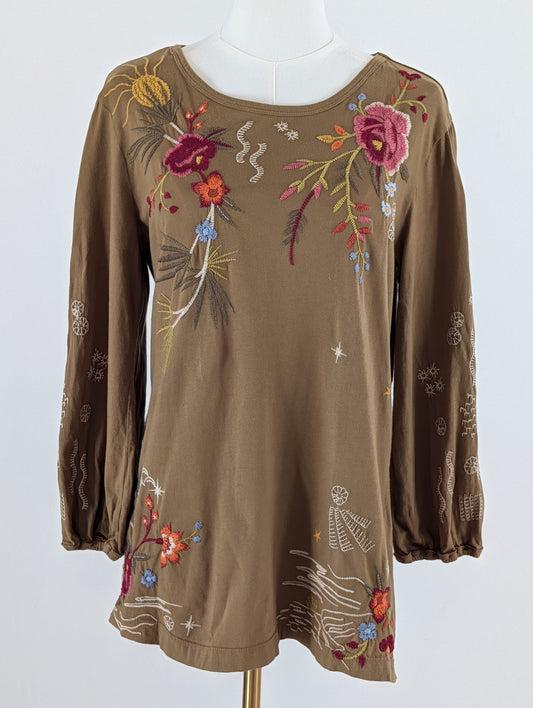 Johnny Was Floral Embroidered Whimsical Cotton Top -S