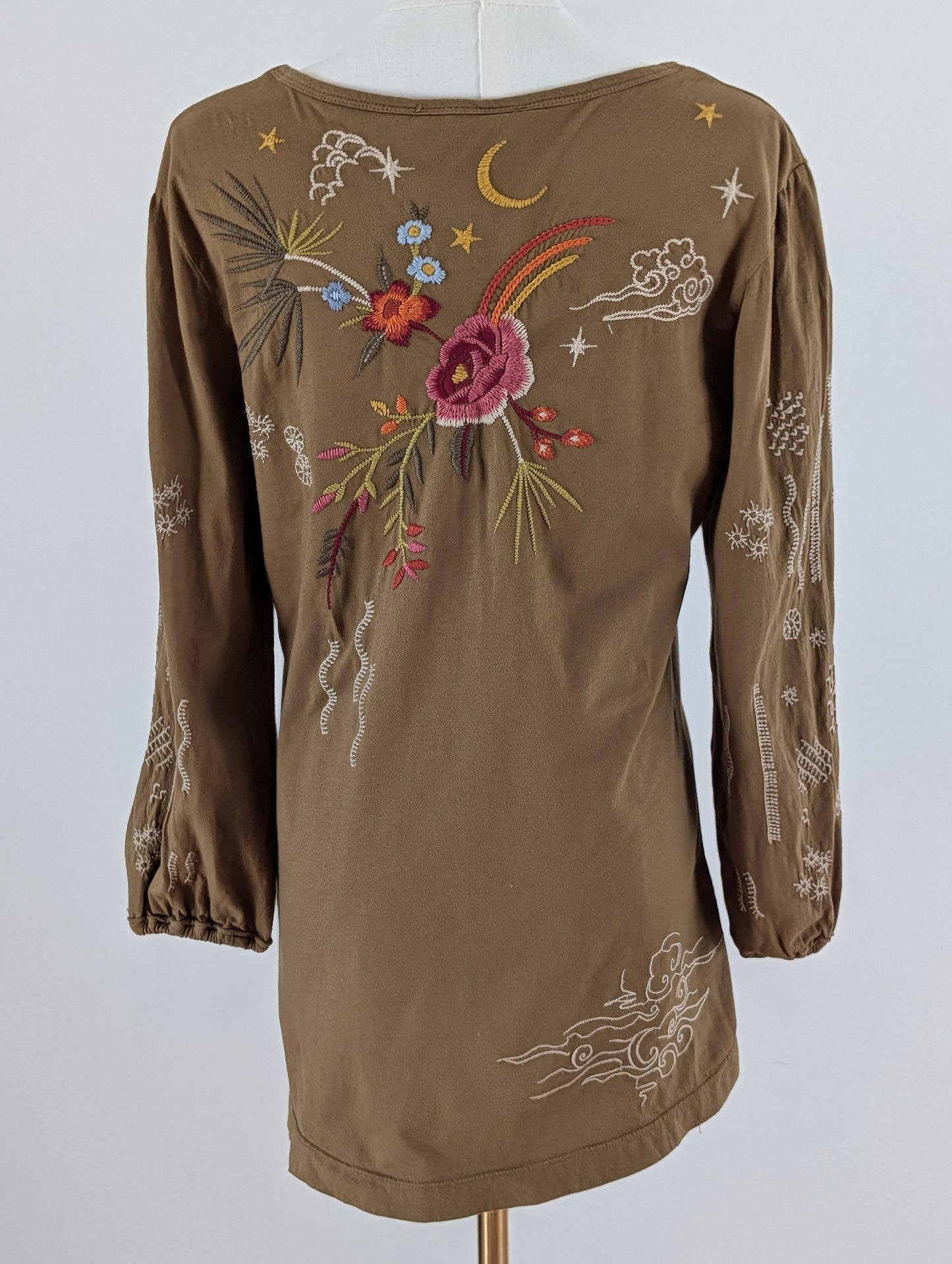 Johnny Was Floral Embroidered Whimsical Cotton Top -S