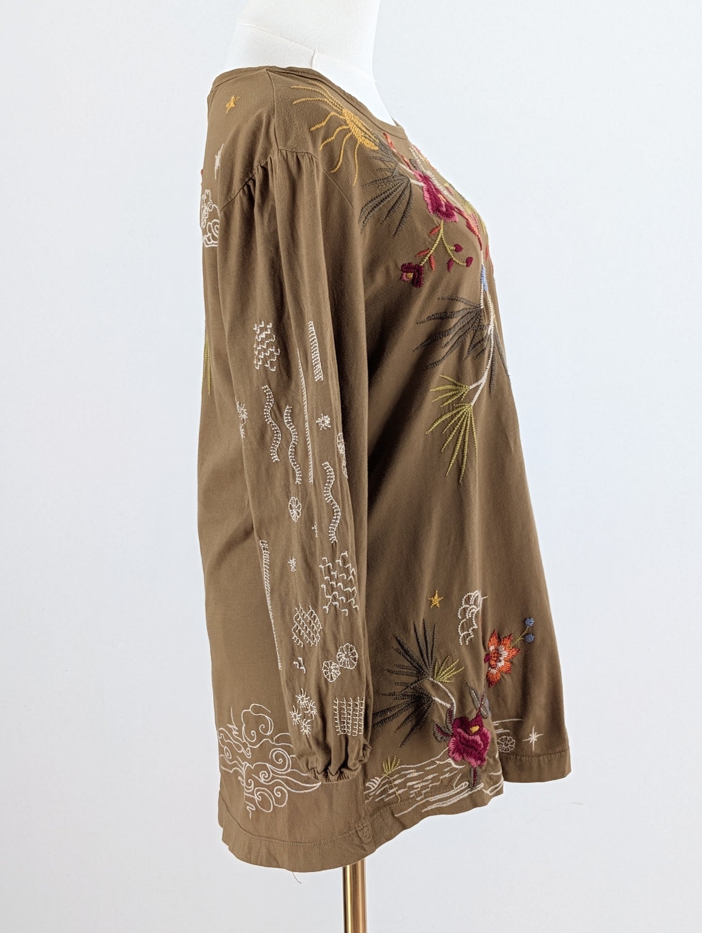 Johnny Was Floral Embroidered Whimsical Cotton Top -S