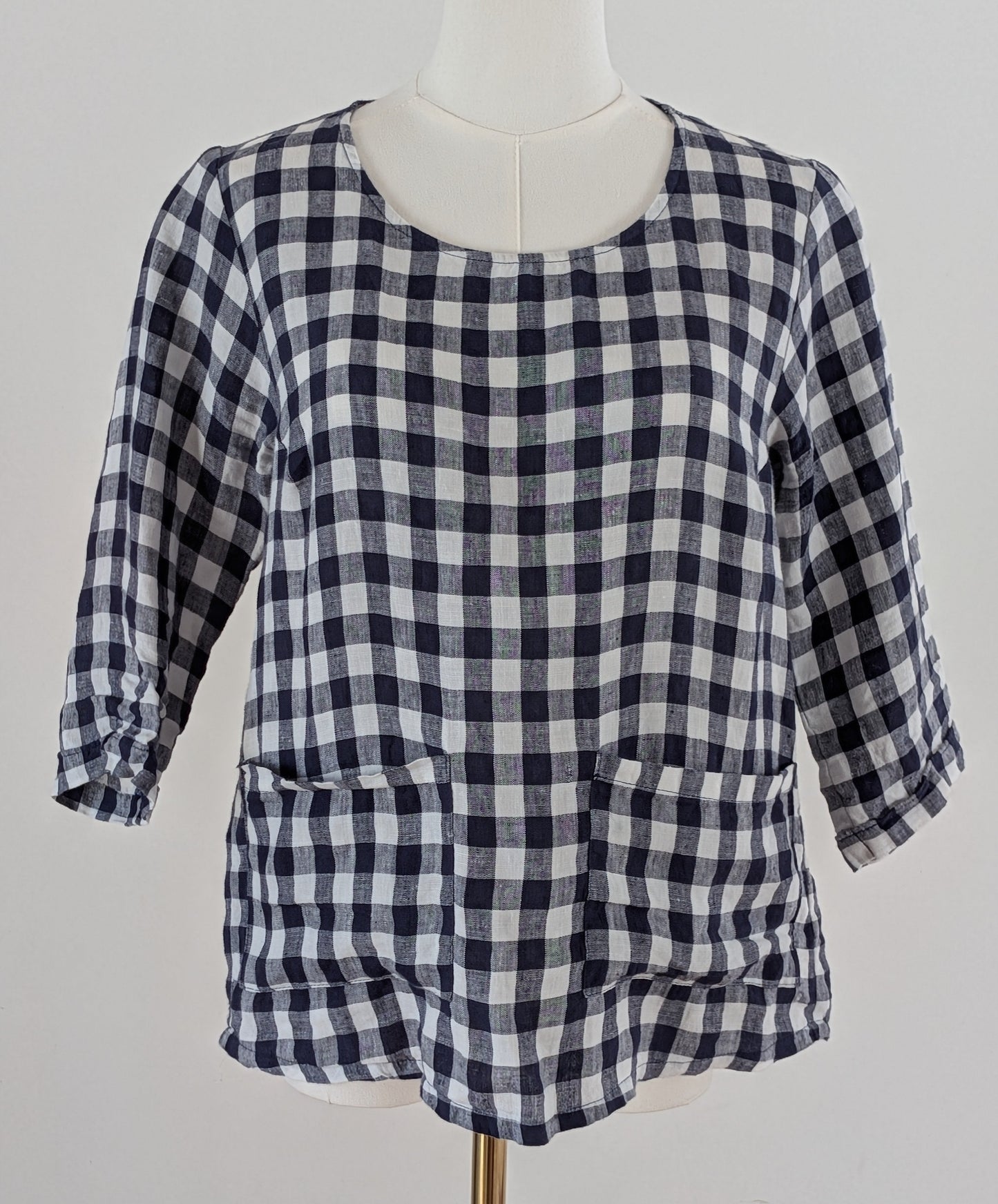 Pyne Smith Gingham Linen Top Pockets - S