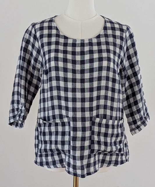Pyne Smith Gingham Linen Top Pockets - S