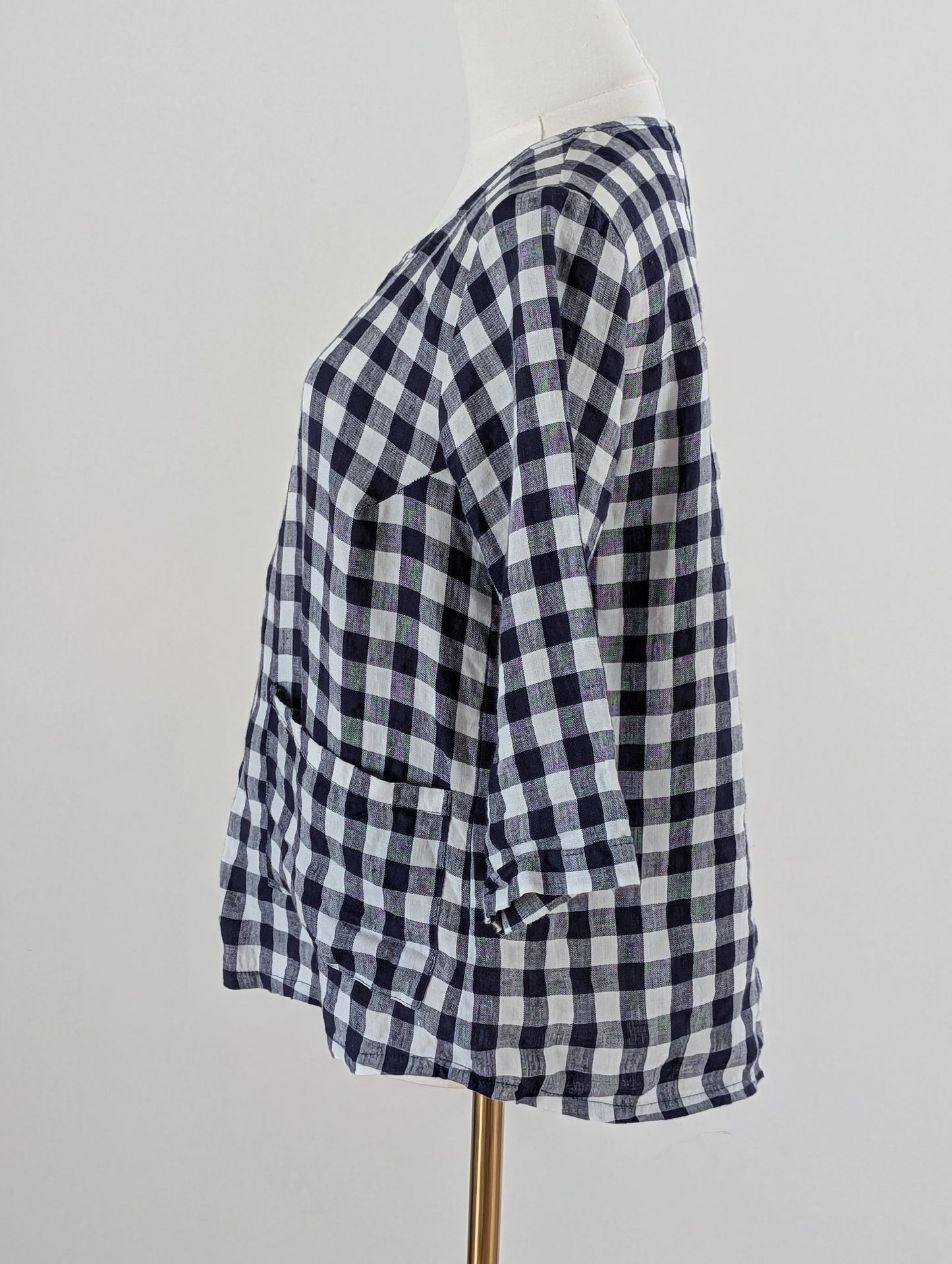 Pyne Smith Gingham Linen Top Pockets - S
