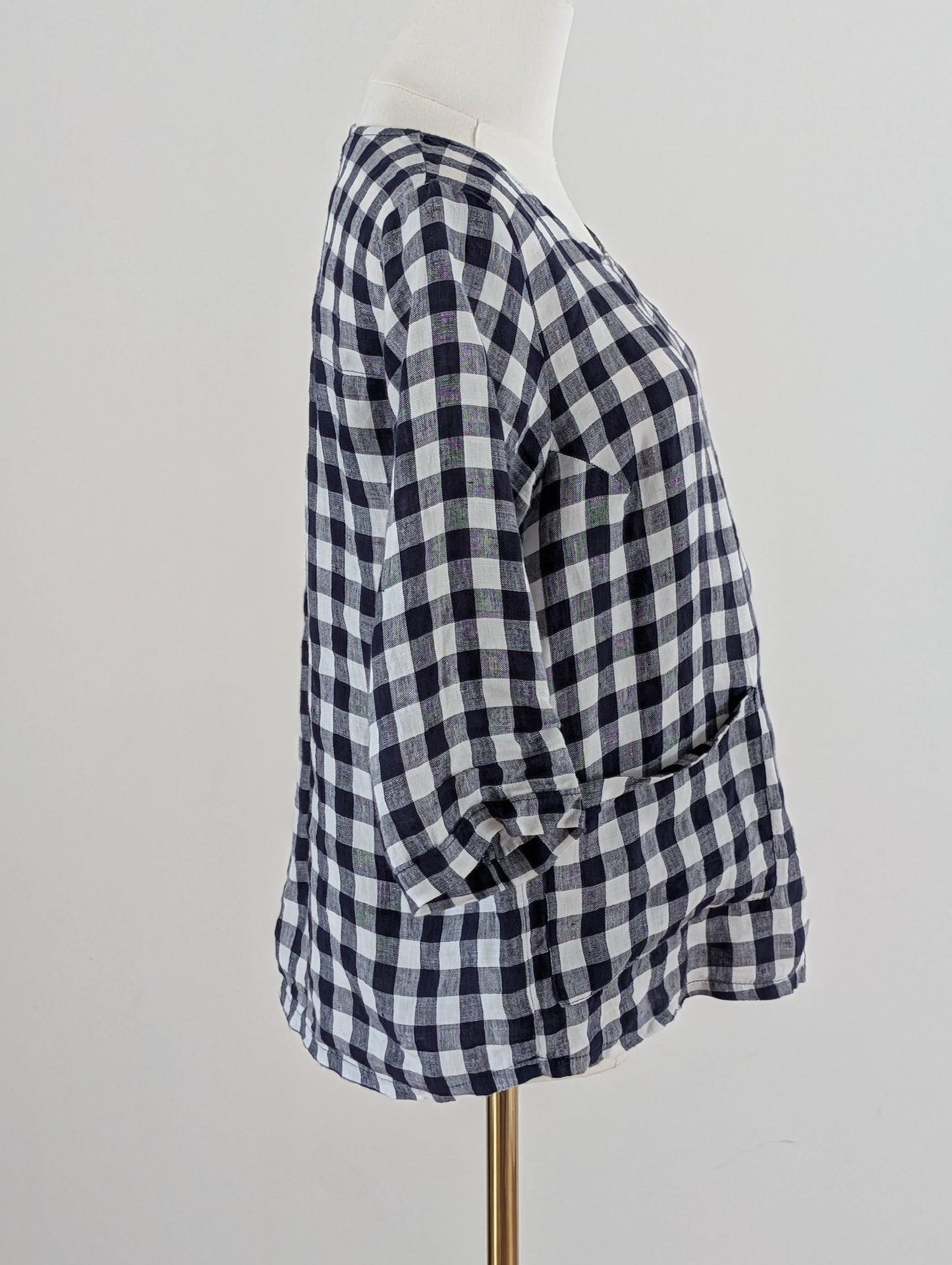 Pyne Smith Gingham Linen Top Pockets - S
