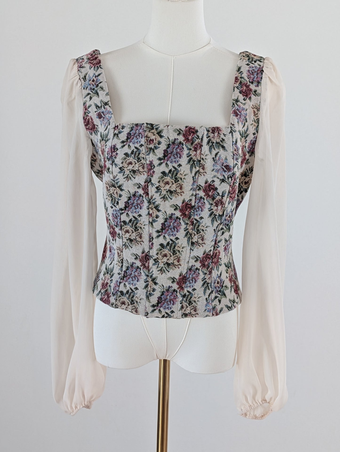NWT Willow Root Corset Floral Tapestry Blouse - M