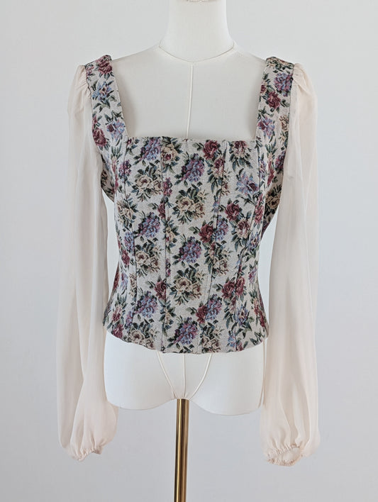 NWT Willow Root Corset Floral Tapestry Blouse - M