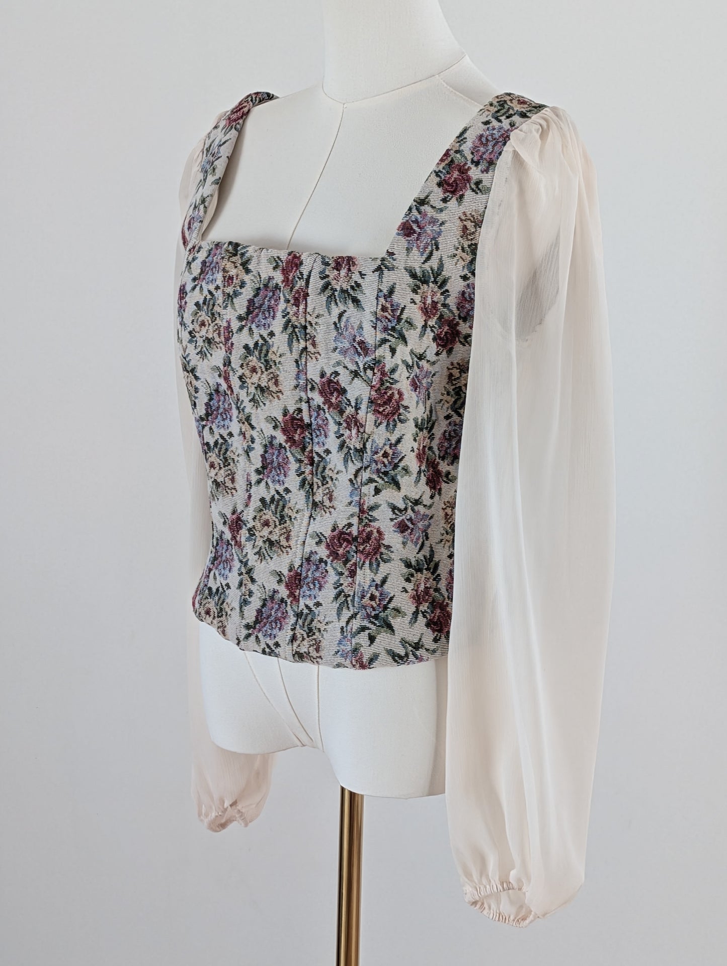 NWT Willow Root Corset Floral Tapestry Blouse - M