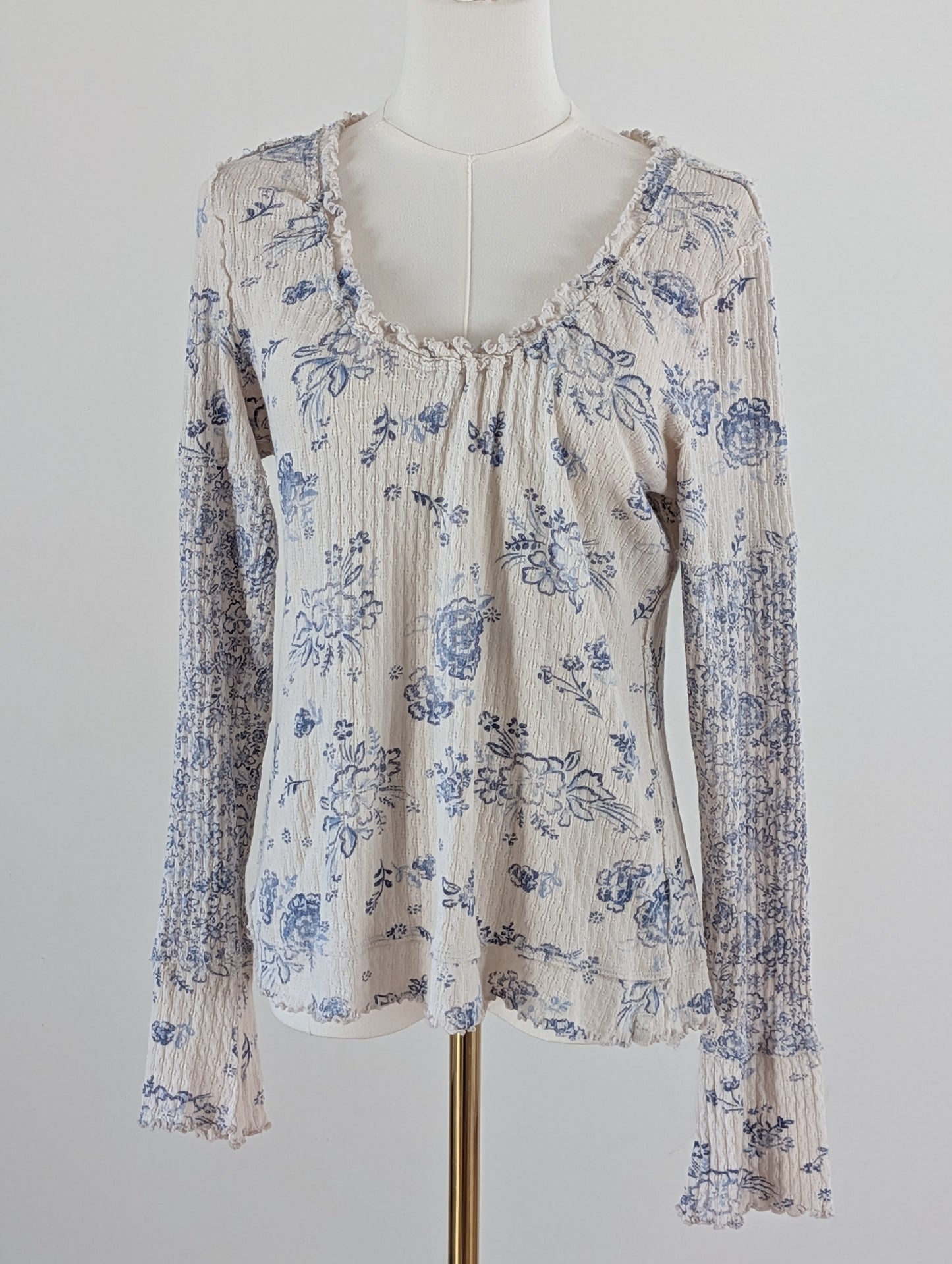 Free People Floral Knit Long Sleeve Top - L