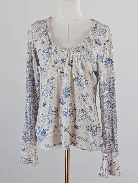 Free People Floral Knit Long Sleeve Top - L
