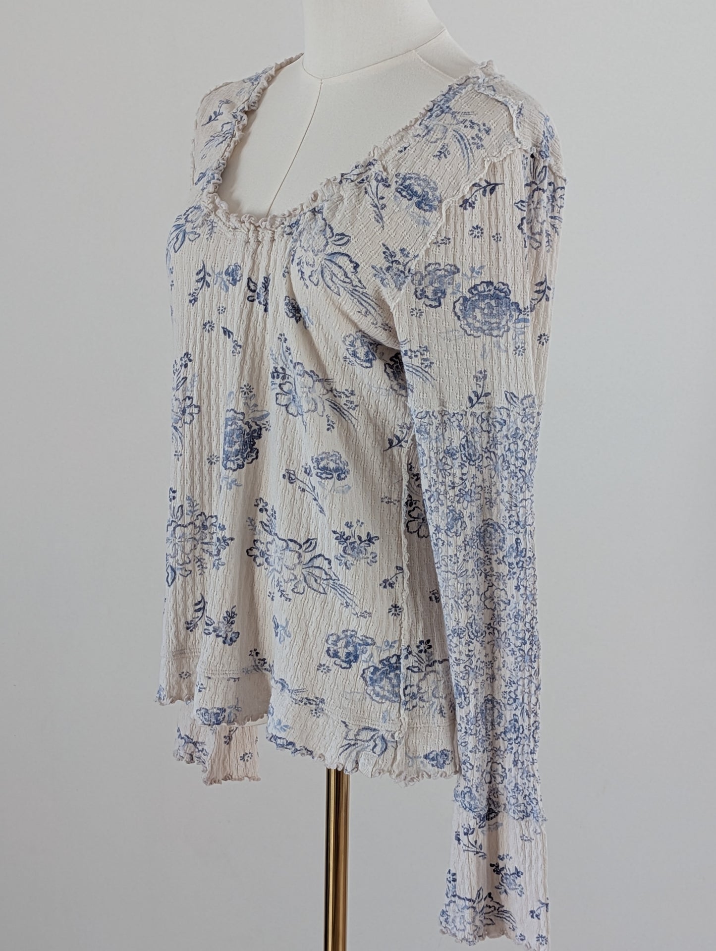 Free People Floral Knit Long Sleeve Top - L