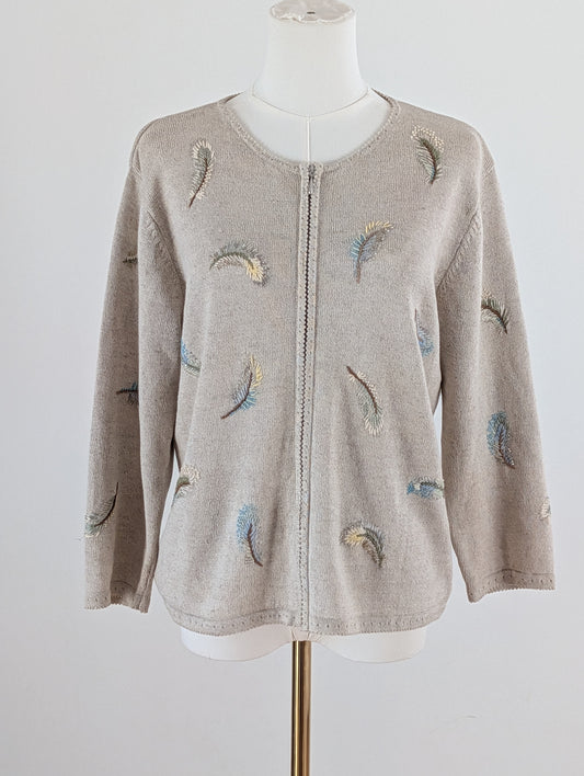 Talbots Linen Cotton Feather Zip Cardigan - M