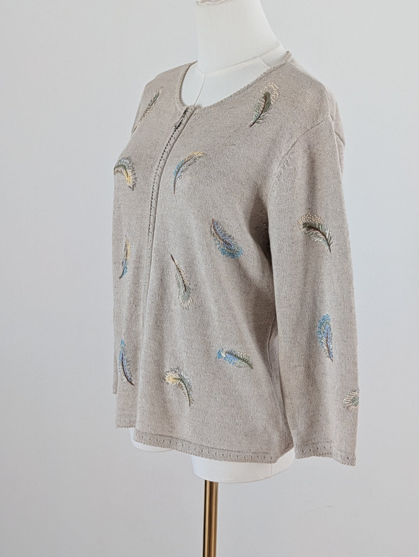 Talbots Linen Cotton Feather Zip Cardigan - M