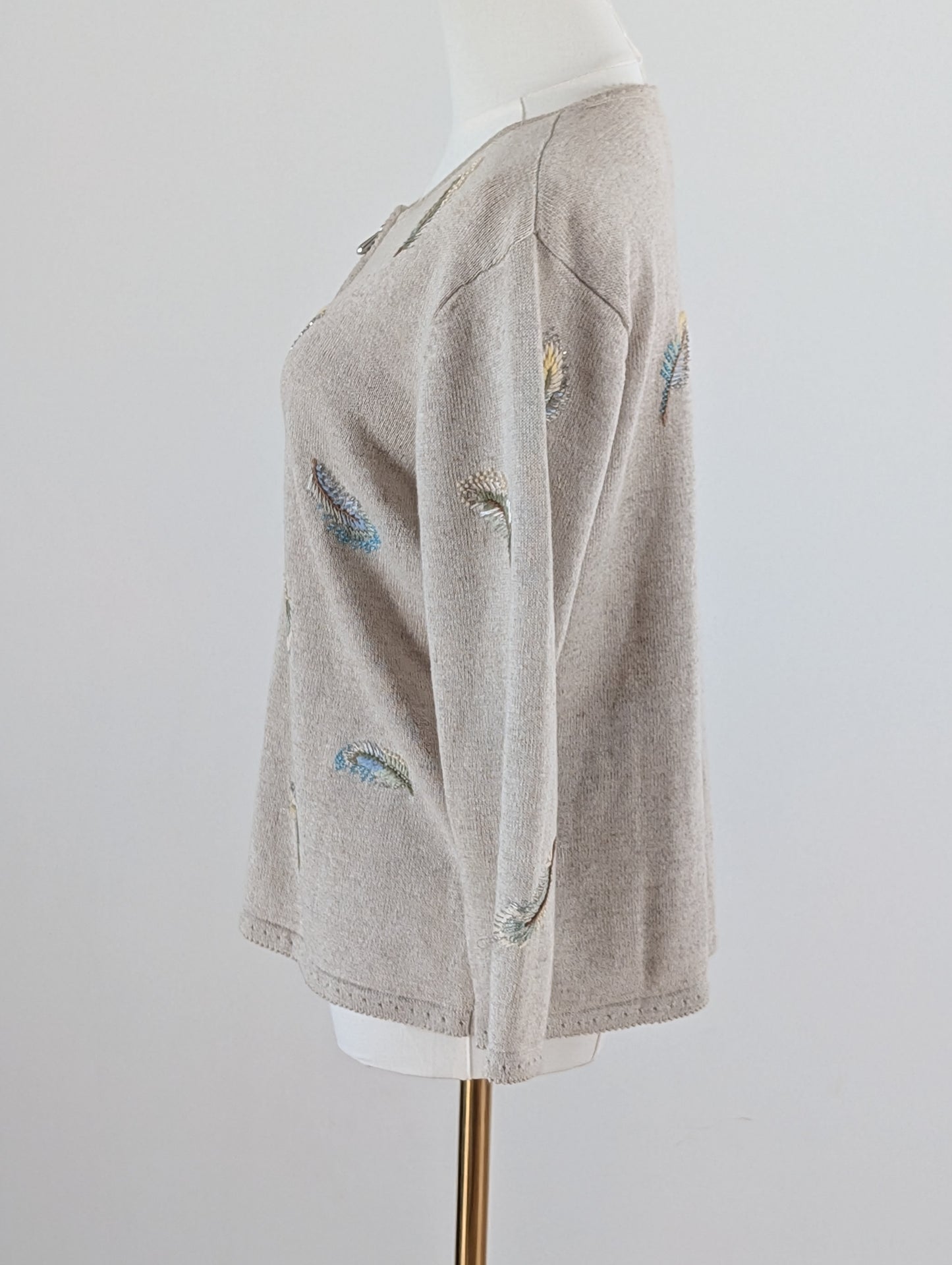 Talbots Linen Cotton Feather Zip Cardigan - M