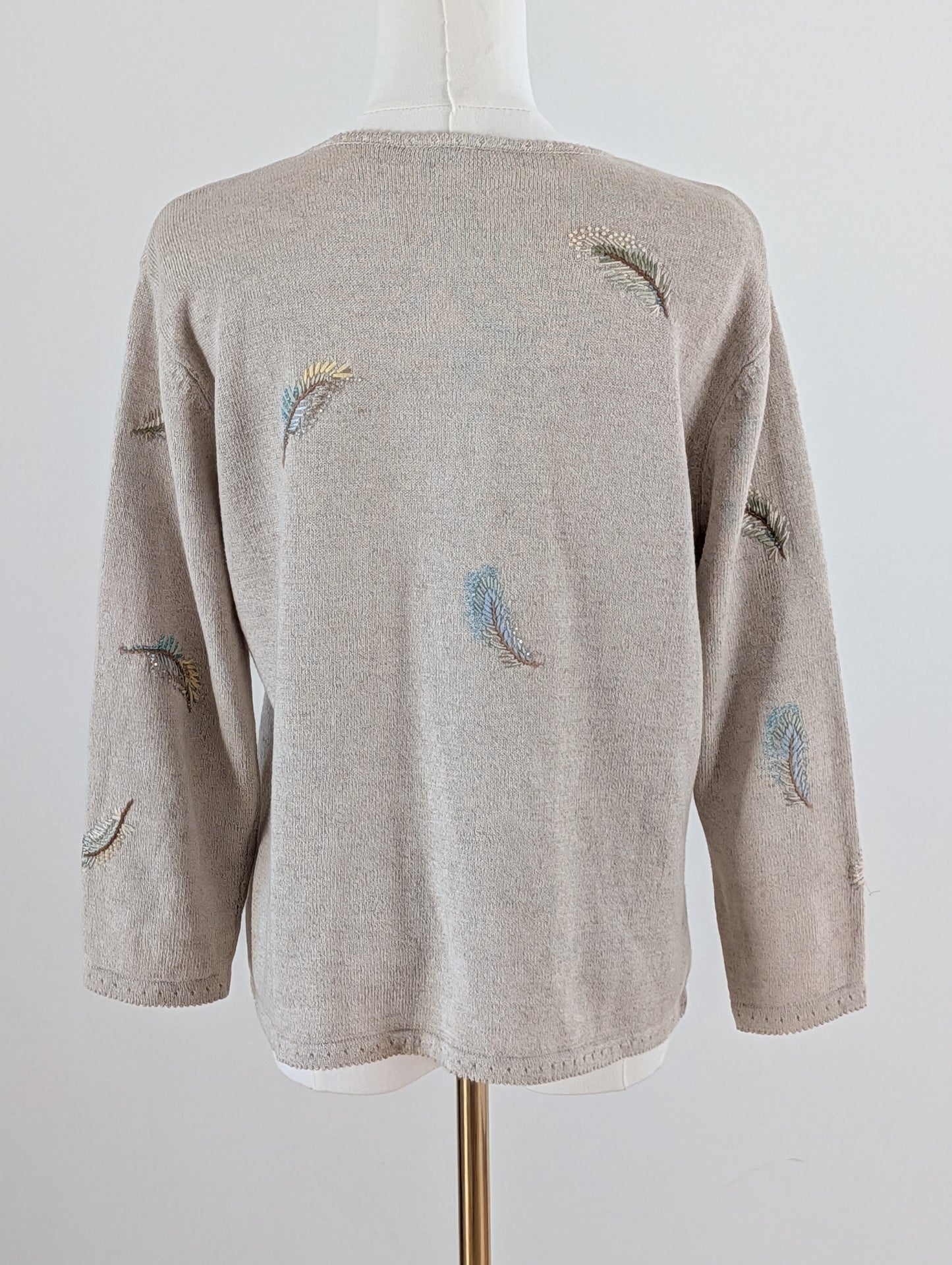 Talbots Linen Cotton Feather Zip Cardigan - M