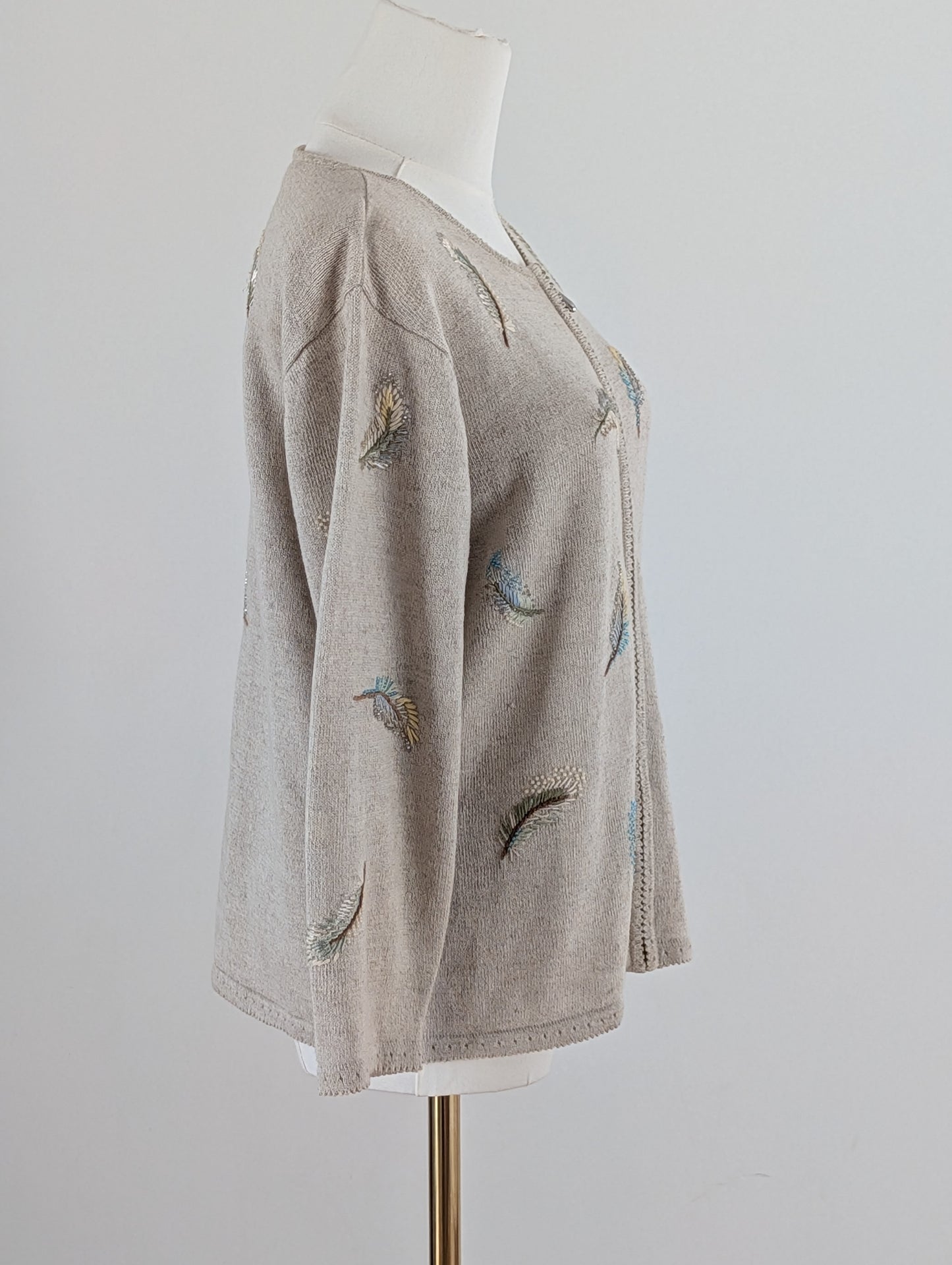 Talbots Linen Cotton Feather Zip Cardigan - M