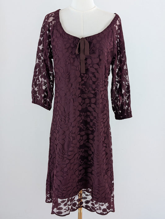 Garnet Hill Lace Floral Long Sleeve Dress - 10