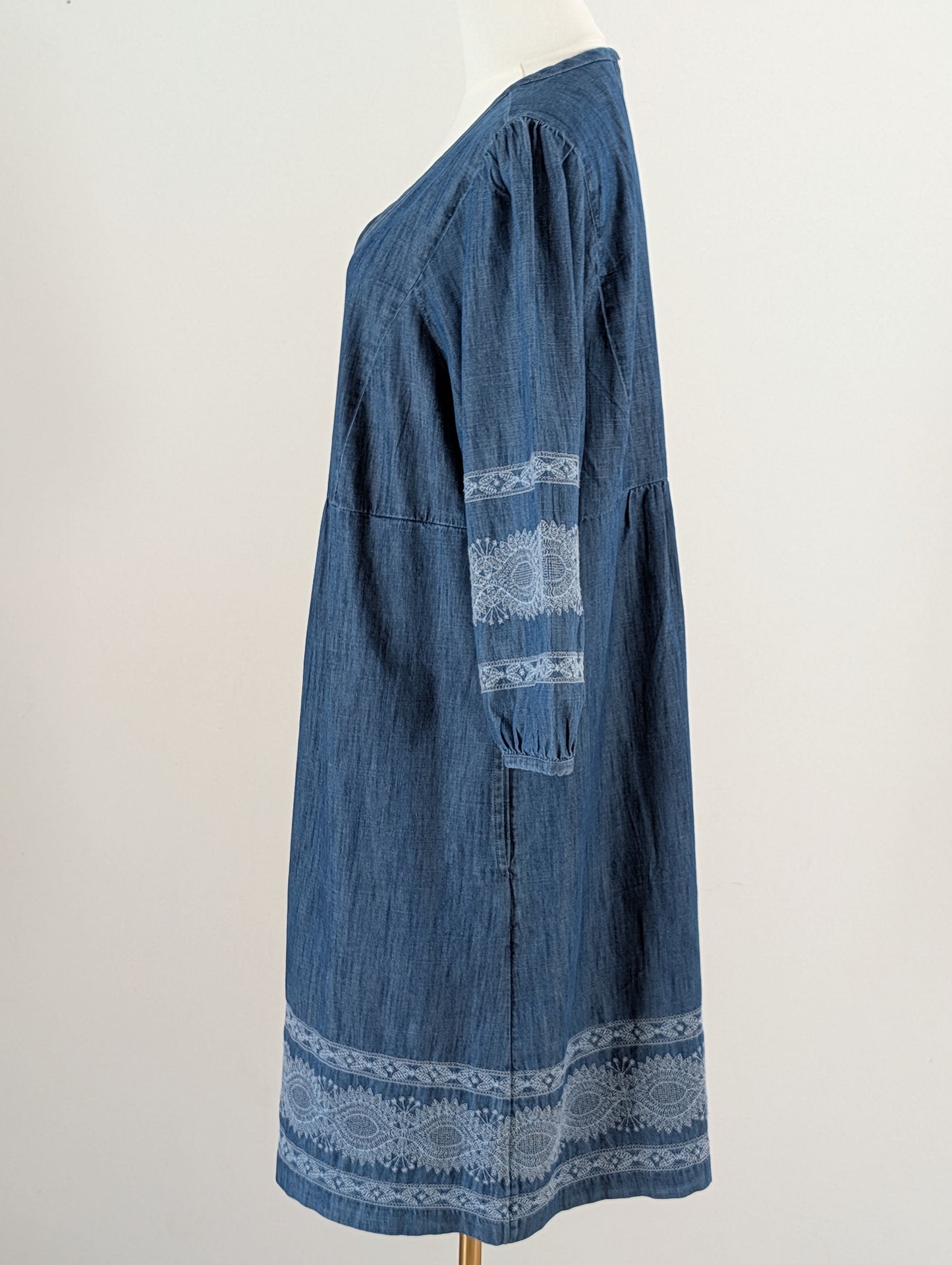 J.Jill Cotton Chambray Long Sleeve Lace Dress - M